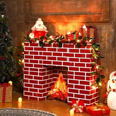 15 PCS Christmas Cardboard Fireplace Prop Fake Fire Flame Red Brick Decor