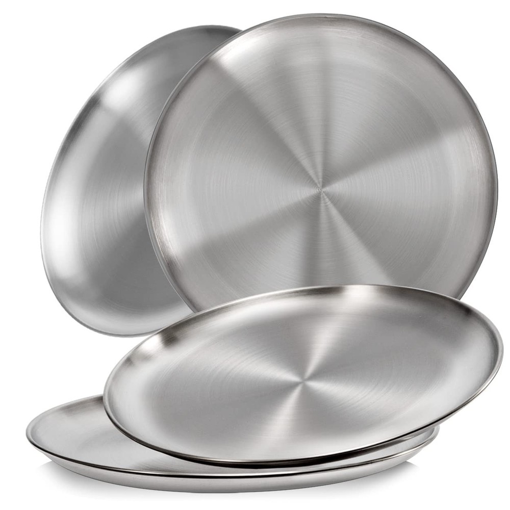 Sumerflos 304 (18/8) Stainless Steel Dinner Plates, 10″ Round 10-INCH, Silver