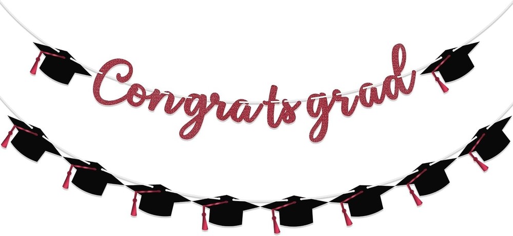 15PCS Graduation Banner 2026 Wine Glitter Congrats Grad Garland Party Decor New