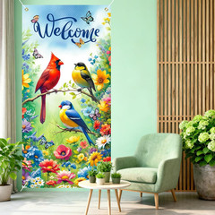 Spring Welcome Door Cover Decorations Spring Summer Bird Flower Door Banner E…