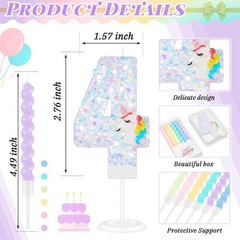 MTLEE Number 4 Birthday Candles Unicorn Cake 4.49 inches, Light Colors