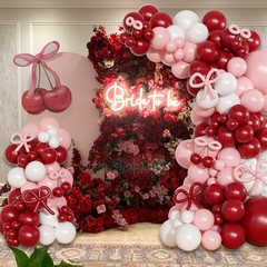 Pink and Red Balloon Arch Kit, Double Stuffed Dark Red White Pink Balloons an…