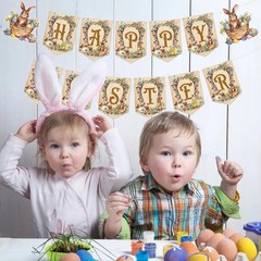 Happy Easter Banner Bunny Decorations for Indoor Outdoor Brown