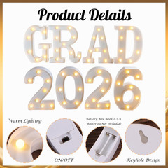 2026 Graduation Decorations – 8 LED Marquee Light-Up Letters,Grad 2026″ for Pres