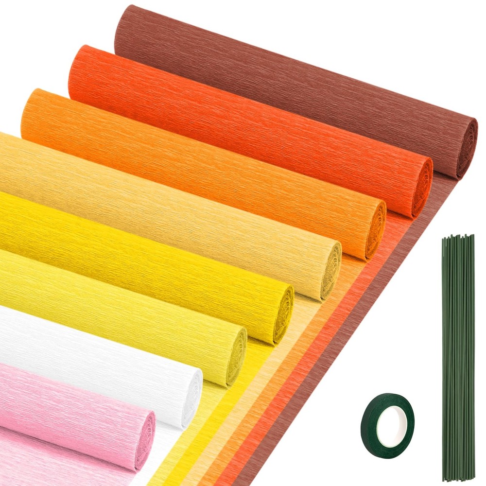 8 Rolls Pumpkin Colors Crepe Paper Streamers 10 x 98Inch Sheets DIY Flowers