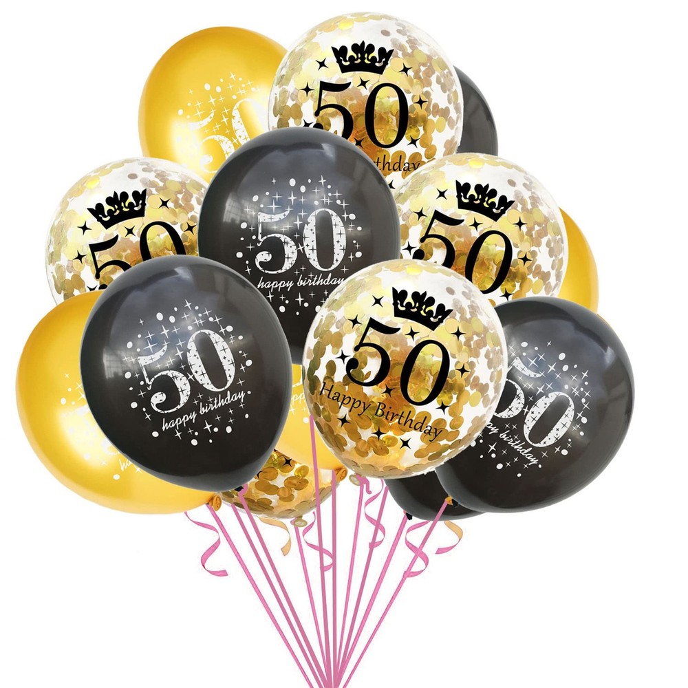 SHUNTAI 50th Birthday Balloons Black and Gold 50th Birthday Decorations Latex…
