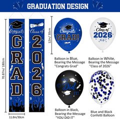 Class of 2026 Graduation Decorations Congrats Grad Party Decor Balloons Set Blue