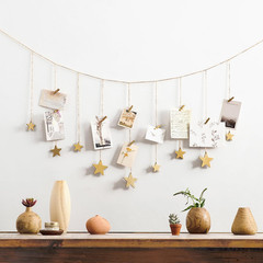 Mkono Hanging Photo Display Boho Decor Wooden Stars Garland with Metal Chains, P