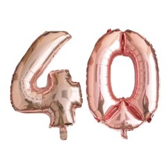 40th Birthday Tiara, 40” Mylar Baloons, Etc. 49 Piece Pink and Rose Gold Theme
