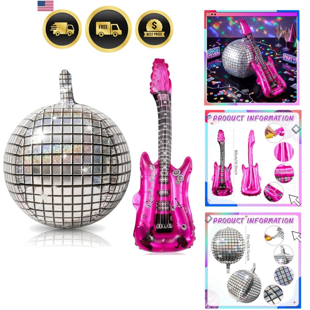 Inflatable Disco Ball Guitar Props Retro Party Accessories for 80s 90s Celebr…