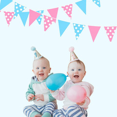 32Ft Gender Reveal Party Decorations Pink and Blue Circle Dot Pennant Triangle B