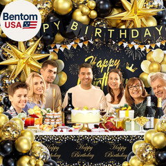 Black and Gold Birthday Decorations for Men Women, 71Pcs Black and Gold Party De