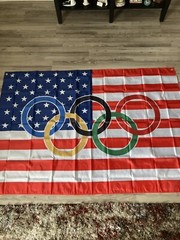 Olympic Rings US American Decorations Banner Flag 69” X 48” for Yard, Fence