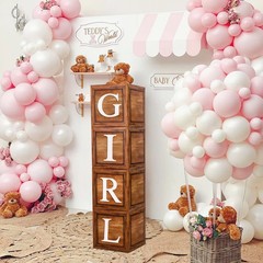 Brown Baby Balloon Boxes with 27 Letters – 4 Pcs Wooden Grain Baby Shower Blo…