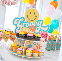 Groovy Party Cupcake Stand Retro Dessert Display Birthday Decor Free Ship US