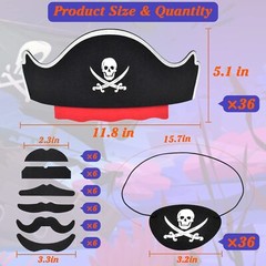 108 Pcs Pirate Hats Set Mustaches Eye Patches Party Favors for Halloween Cosplay