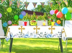 God Bless Tablecloth Boy First Holy Communion Blue Baptism Christening Party