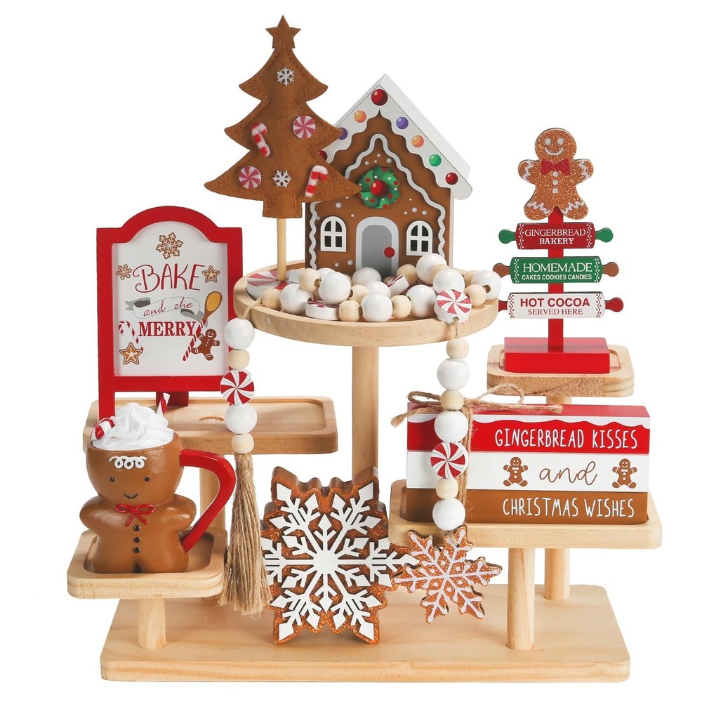 Gingerbread Christmas Decorations 8 PCS Tiered Tray Decor Set, Cute Tabletop …
