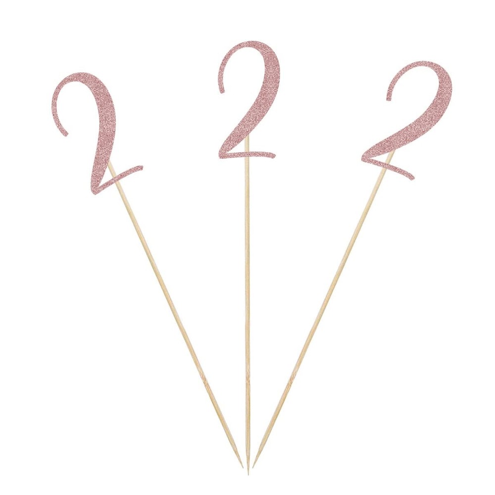 12 PCS Rose Gold 2nd Glitter Birthday Centerpiece Sticks Number 2 Topper