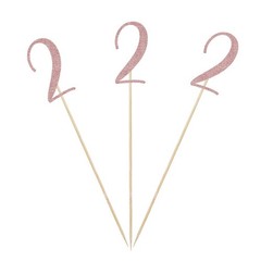 12 PCS Rose Gold 2nd Glitter Birthday Centerpiece Sticks Number 2 Topper
