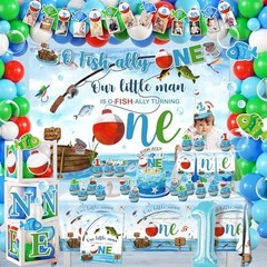 Ofishally One Birthday Decorations,161pcs Gone Fishing 1st Birth day Party Banne