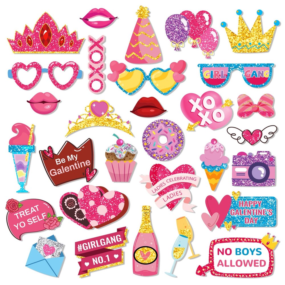 25 PCS BFF Festival Photo Booth Props Girls Theme Party Decoration