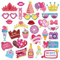 25 PCS BFF Festival Photo Booth Props Girls Theme Party Decoration