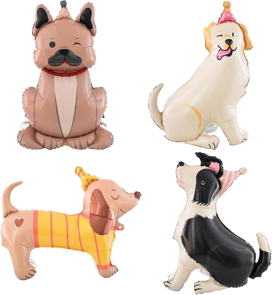 4PCS Pet Dog Foil Balloons 4D Standing Cute Puppy Balloons Self Standing Animal