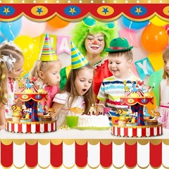 Carnival Circus Cupcake Stand Party Decorations with 24 Cake Decorations Circ…