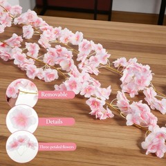 10 Pcs 59FT Artificial Cherry Blossom Garland, Pink Sakura Flower Vines Hangi…