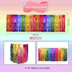 Rainbow Party Decorations, 2 Pack Wavy Metallic Tinsel Foil Fringe Table Skirts,