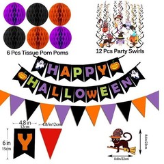 Halloween Banner Decorations Trick or Treat Paper Honeycomb Ball Swirl Stream…
