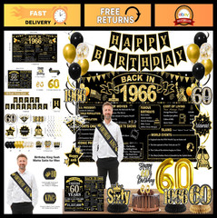 60th Birthday Party Decorations – Black & Gold Supplies, Back in 1966 Theme, Ban