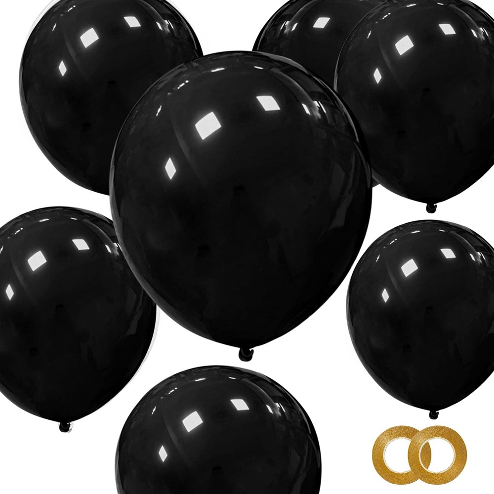 Black Latex Balloons 100 Pack 12 Inch Black Round Helium Balloons Party Ball…