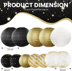 Black and Gold New Years Eve Decorations Hanging Paper Lanterns 12pcs Paper Lant