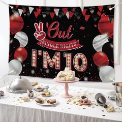 JOYKY Out Single Digits I’m 10 Banner, Red Black Happy 10th Birthday 10