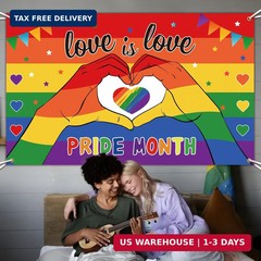 Pride Decorations – Love is Love Banner Backdrop, LGBTQ, Lesbian & Gay Pride Ban