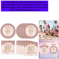 40 PCS Rose Gold 40th Birthday Plates & Napkins Set – Elegant 1986 Party Decor