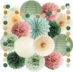 7-Piece Sage Green & Dusty Pink Decorative Set – Perfect for Weddings & Showers