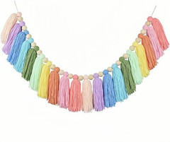 Pastel Yarn Tassel Garland Colorful Preppy Rainbow Bunting Banner String for Spr