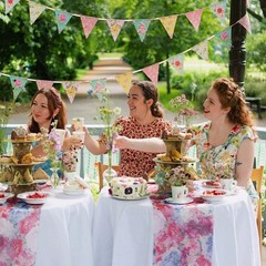 13ft Vintage Floral Paper Bunting, Mothers Day Decorations, Tea Party