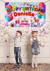 Birthday Children boy girl Backdrop Background Any Name, Age Fabric Party poster
