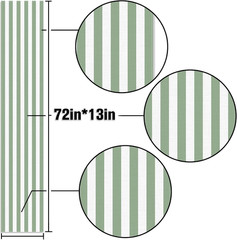 Sage Green and White Cabana Striped Table Runner Baby Shower Birthday Party Deco