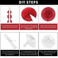 23Pcs Red Black Party Decorations with Hanging Fans Honeycomb Balls