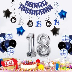 HULASO 18th Birthday Decorations Dark Blue Silver Balloons
