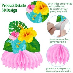 12 PCS Hawaiian Tropical Honeycomb Centerpieces Hibiscus Flower Luau Party