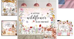 Charming Pink Watercolor Wildflower Backdrop – Perfect for Baby Showers (7x5ft)