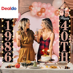 40Th Birthday Door Banner Lighted Decorations for Women,Rose Gold Black Vintage