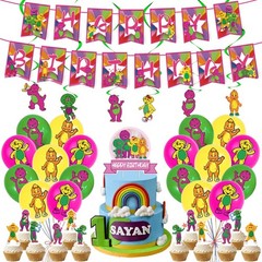 Barney Birthday Party Supplies – Happy Birthday Banner, Cake Topper, Balloons &
