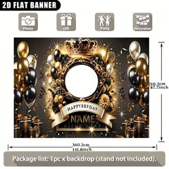 1pc 2D Crown Theme Personalized Custom Birthday Banner Backdrop Indoor♪